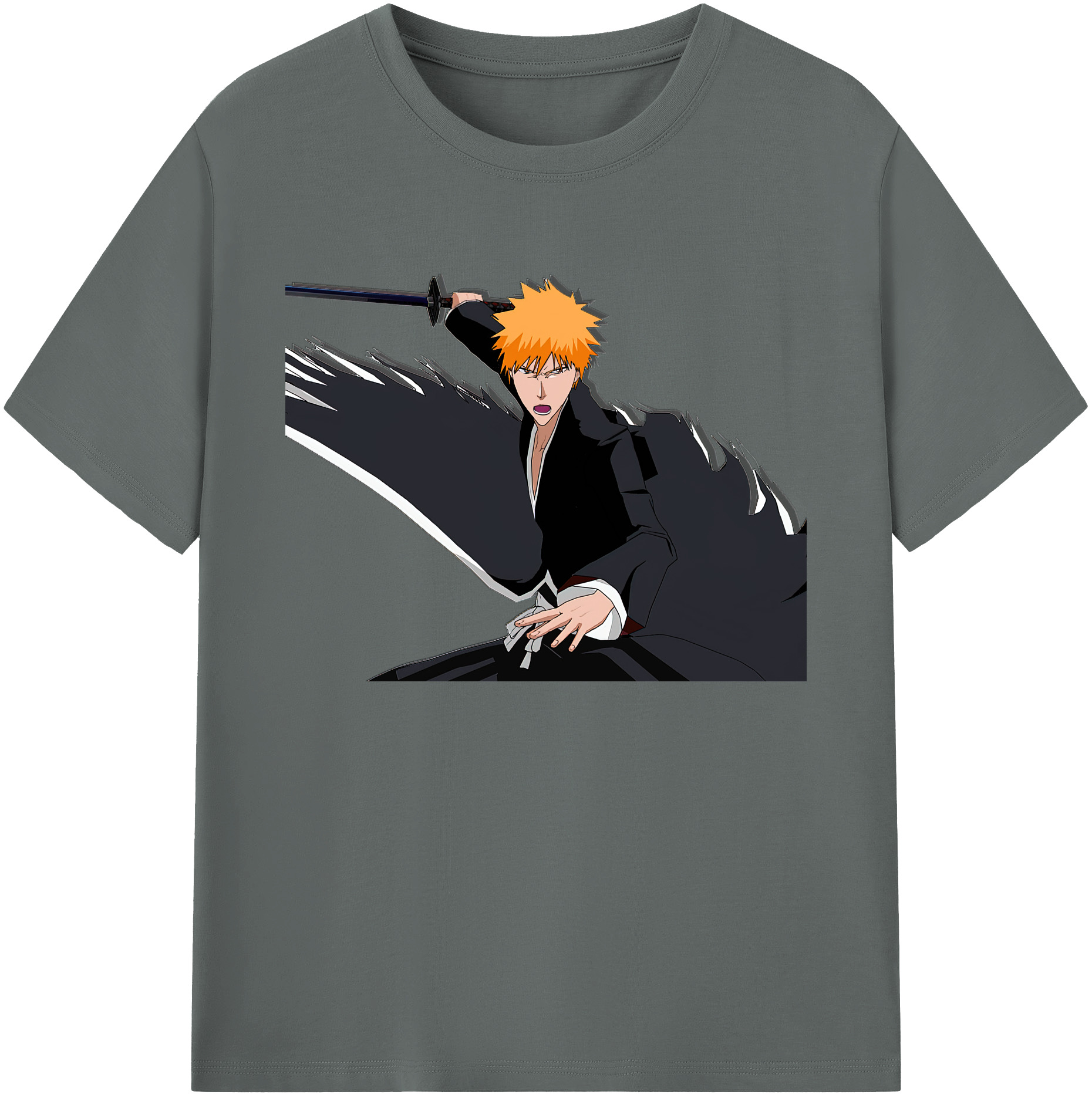 （画像用） ブリーチ 黒崎一護（くろさき いちご）BLEACH Kurosaki Ichigo 綿100％ メンズ半袖Tシャツ｜肌触りやわらか＆通気性